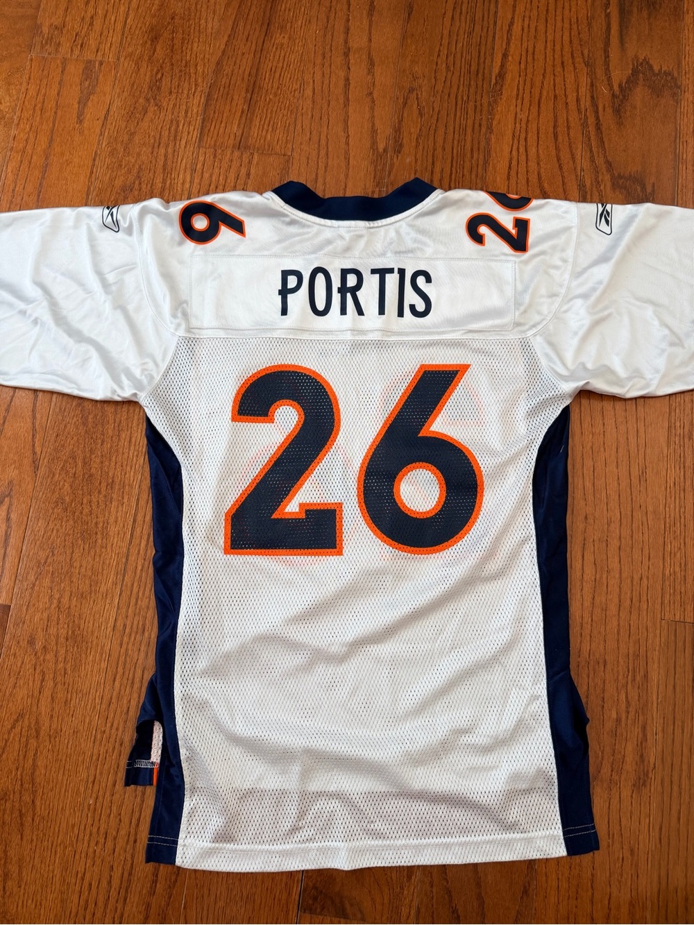 Reebok White Mesh NFL Jersey with Navy & Orange Trim Denver Broncos #26 Portis